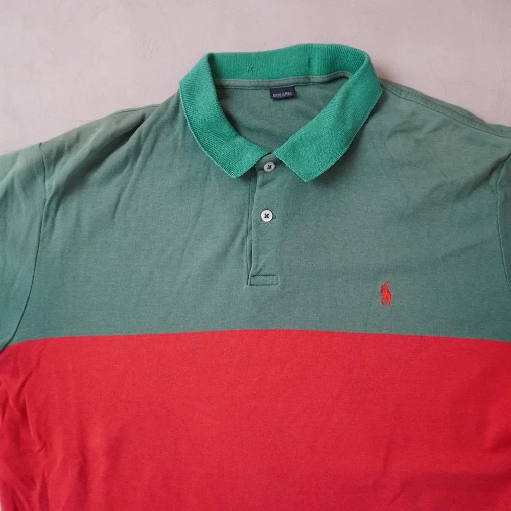 Vintage Ralph Lauren Polo Shirt Large Mens 90s Colorblock Green Red Navy USA